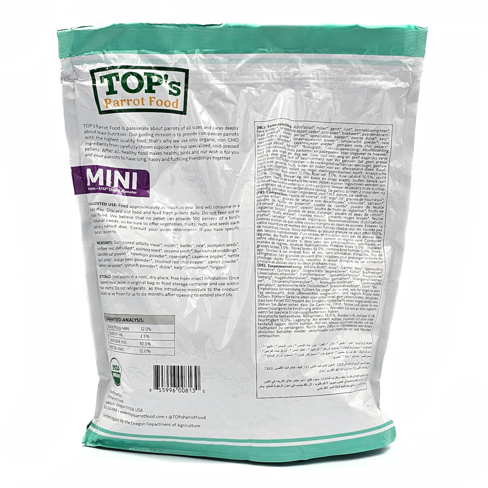 TOP's Parrot Food Mini Granulos diámetro 3-32 pulgadas, tamaño adecuado