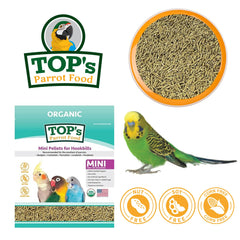 TOP's Parrot Food Mini Granulos pequeños para budgies, desecho mínimo