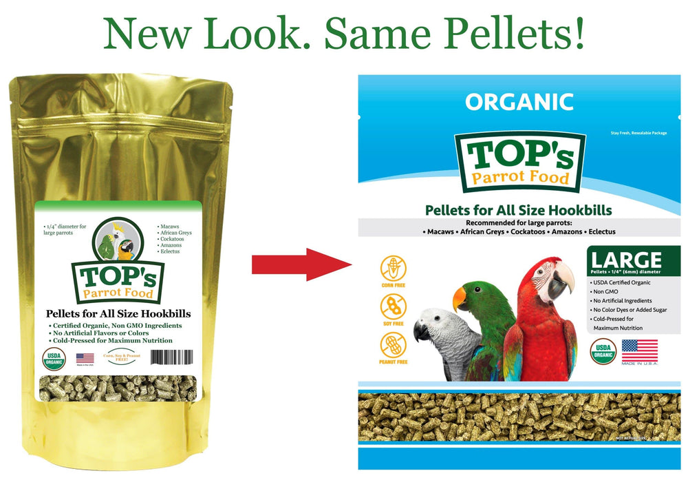 TOP's Parrot Food Pellets para dieta completa, sin rellenos ni conservantes artificiales.