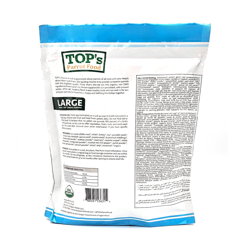 TOP's Parrot Food Pellets uso diario, ofrece nutrición equilibrada para tu loro.