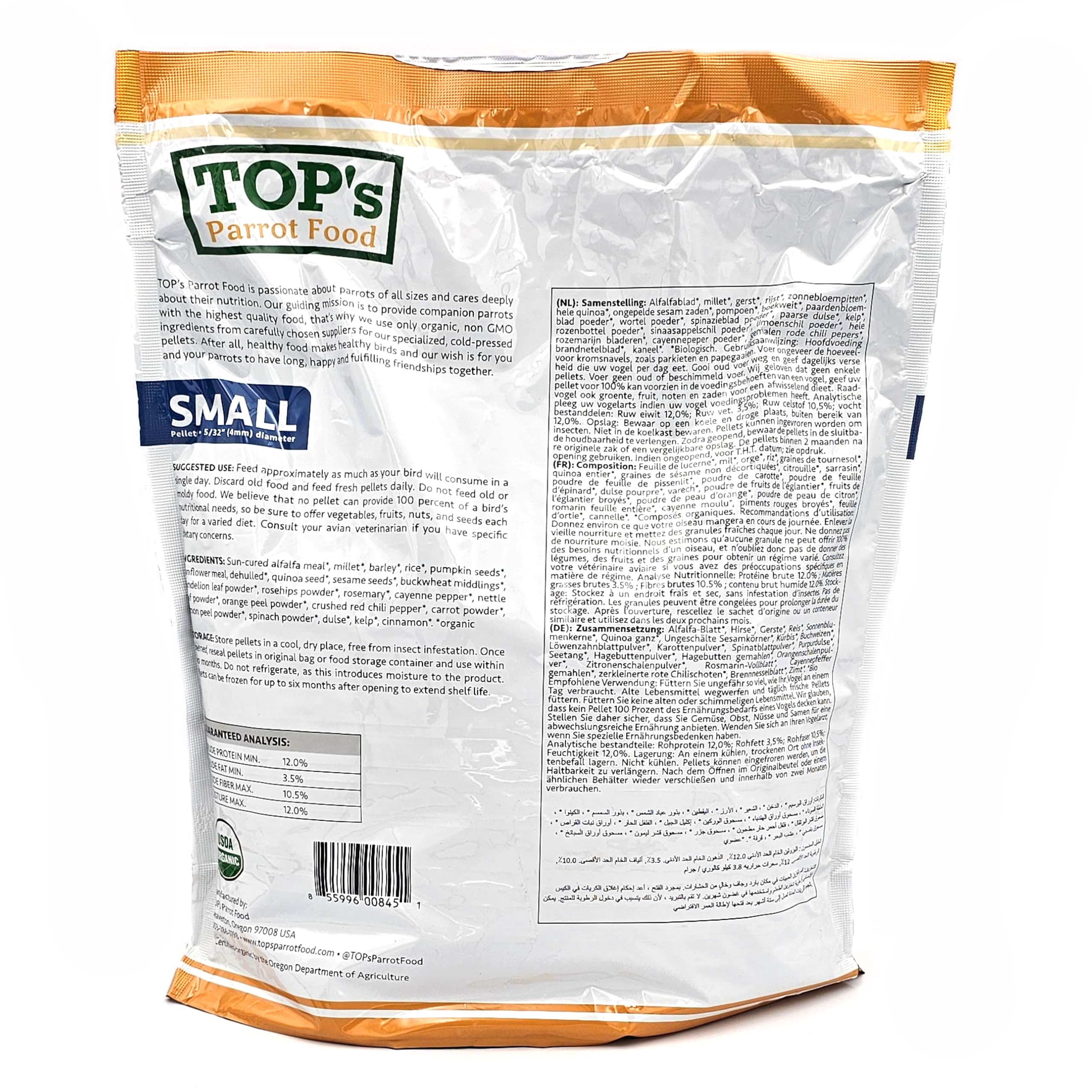 Uso diario con TOP's Parrot Food, porcion diaria controlada para tu ave.