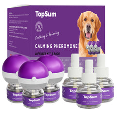 TopSum difusor calmante para perros, vista frontal, ambiente tranquilo en casa