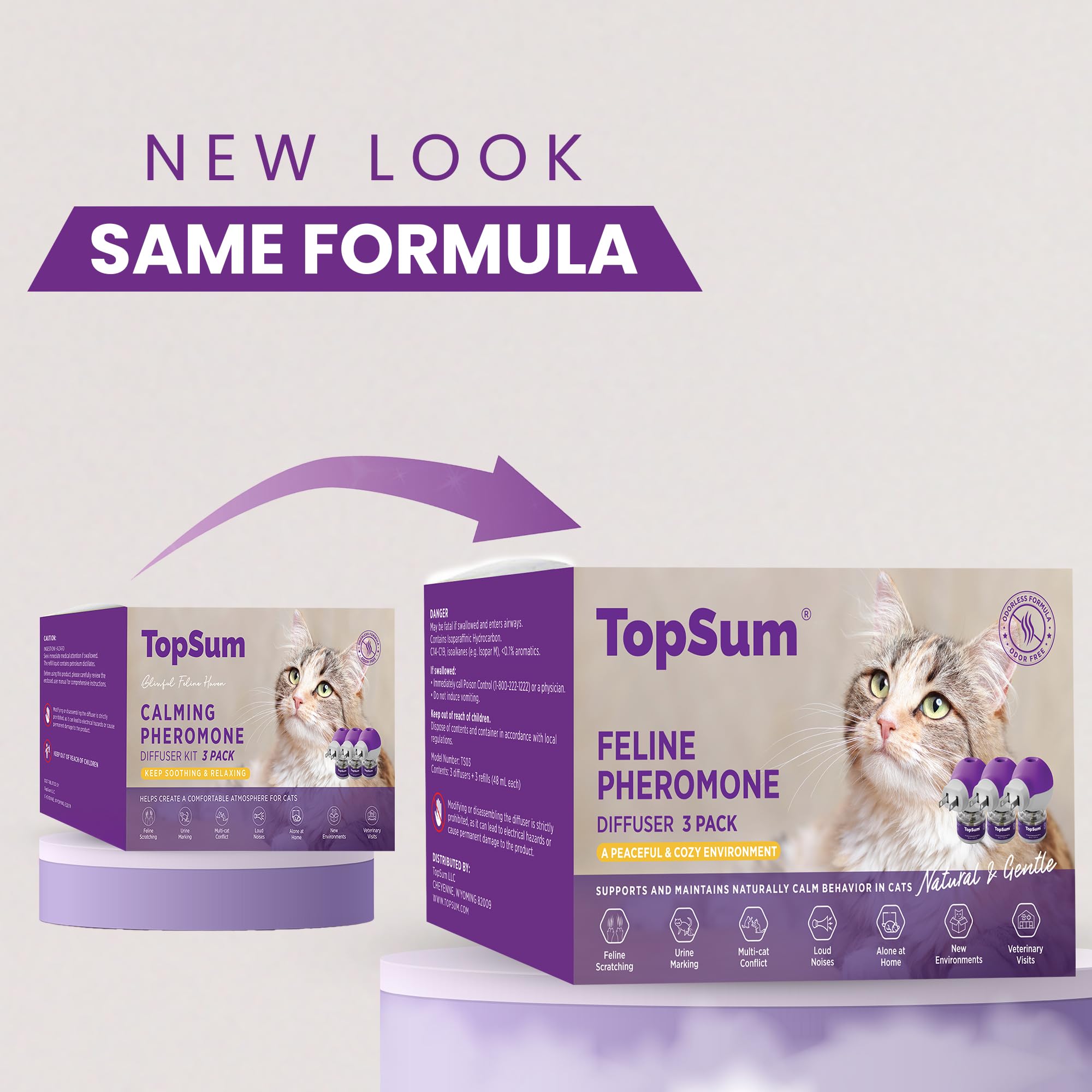 TopSum difusor de feromonas gatos, recargas de 3 unidades para uso continuo