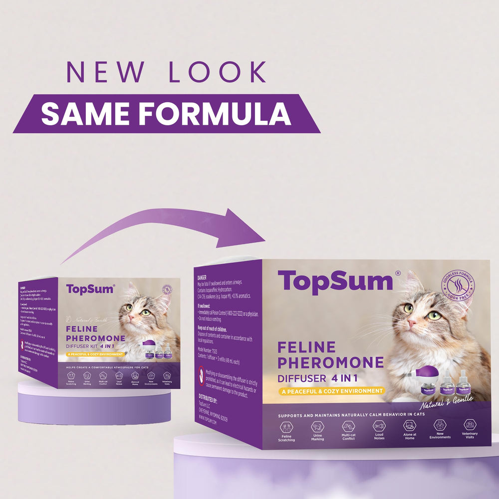 TopSum recambios de feromonas para gatos, reducen comportamientos molestos gradualmente.
