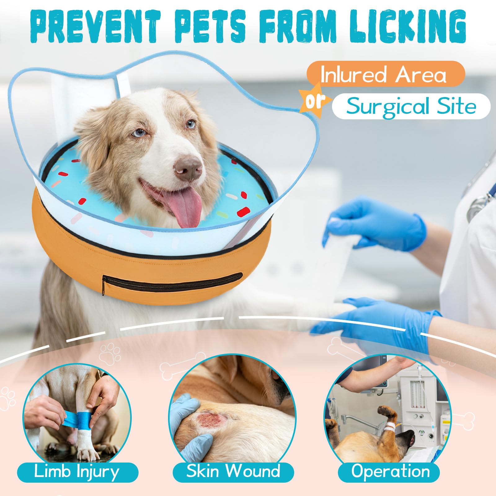 Toptakeit Collar Donut Inflable Elevado Dorsal mantiene al animal cómodo durante la recuperación