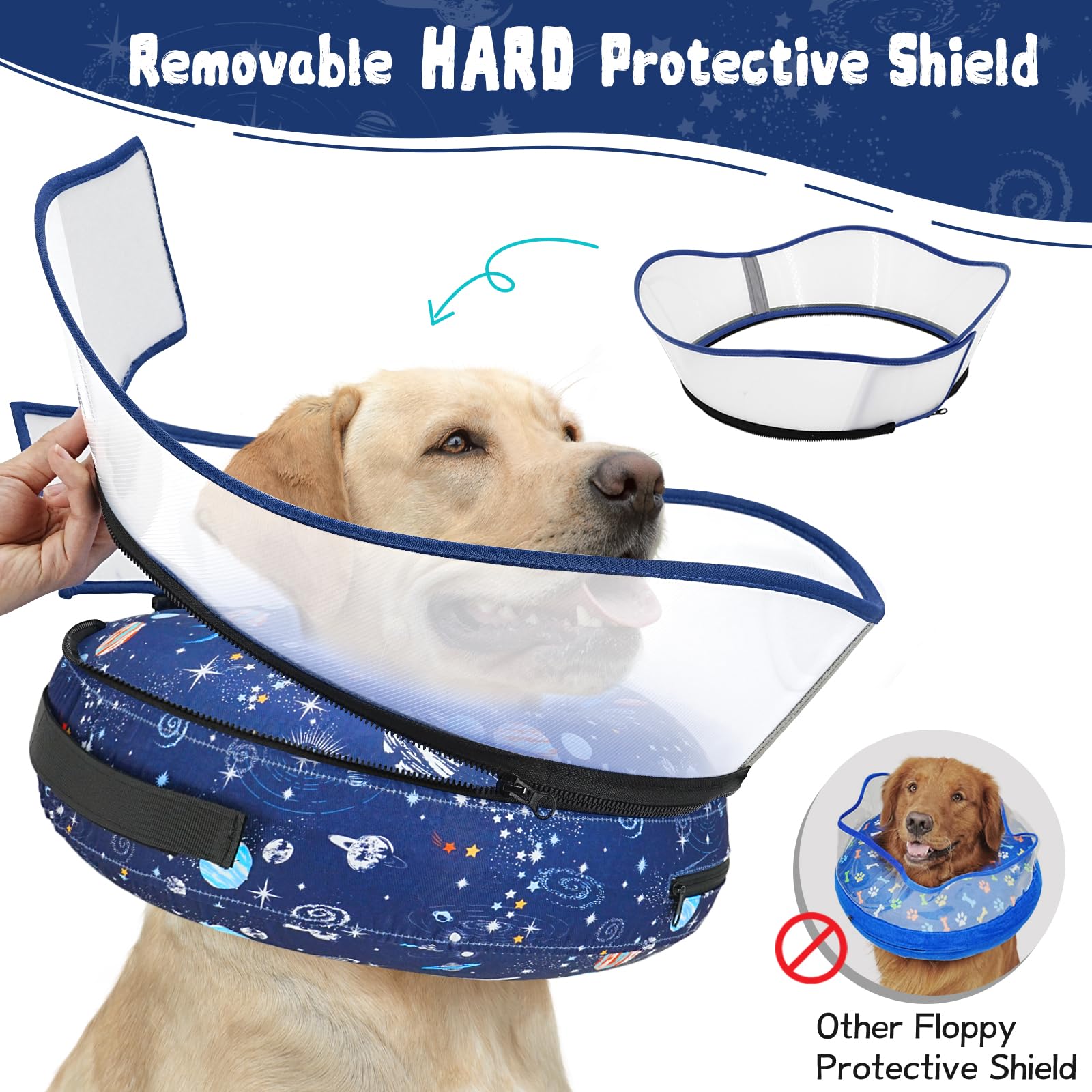 Toptakeit collar inflable rosquilla, detalle del escudo, bloqueo efectivo de lamidos
