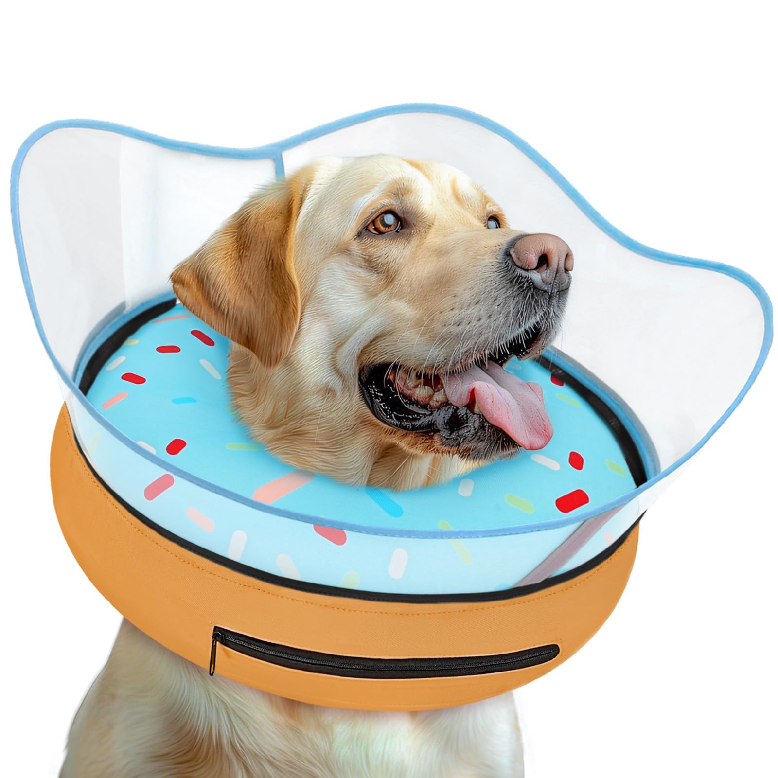 Toptakeit collar rosquilla inflable visto de frente, evita lamidos sin bloquear la visión