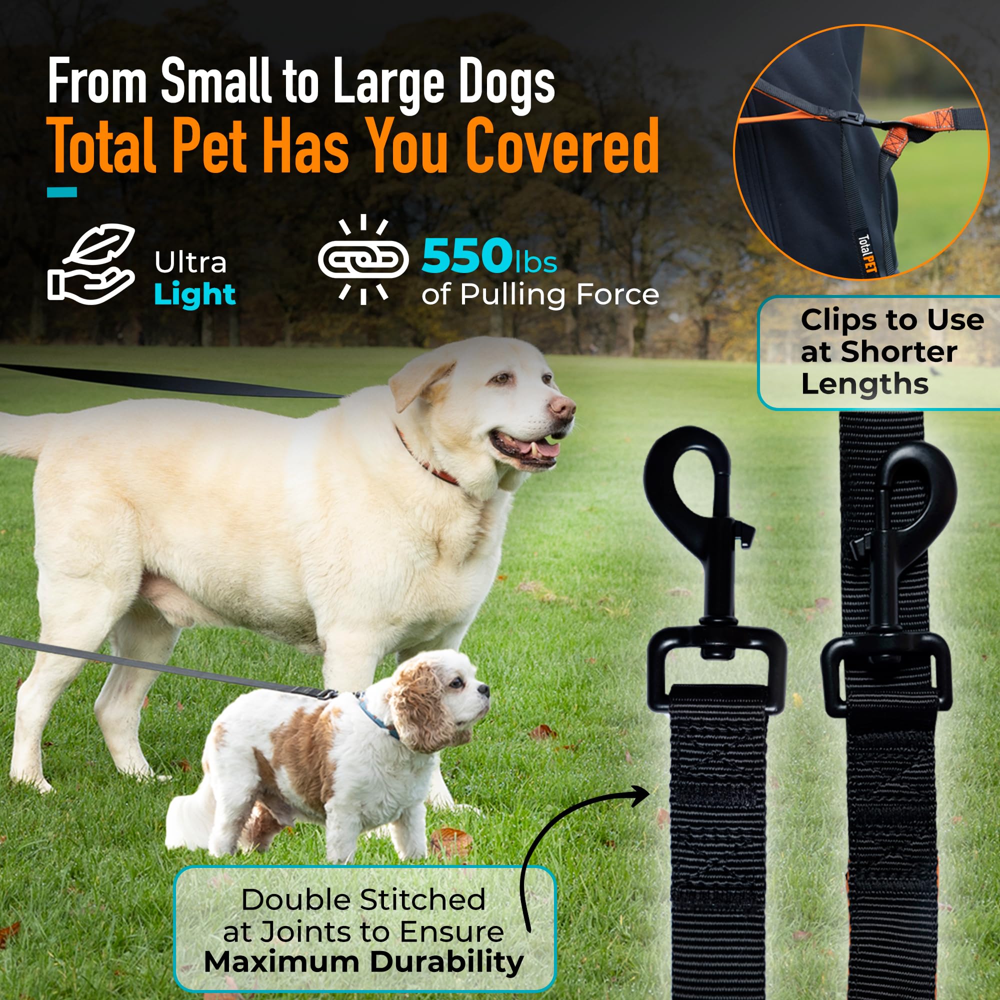 Total Pet longitudes ajustables para distancias variables durante paseos.