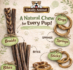 Totally Animal Palitos de res para perro, libres de cuero crudo, opción natural
