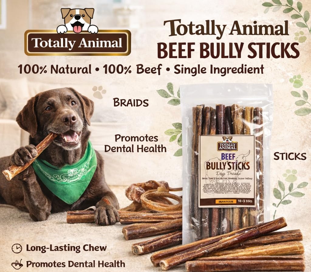Totally Animal Palitos de res para perro, placer al masticar y entretenimiento
