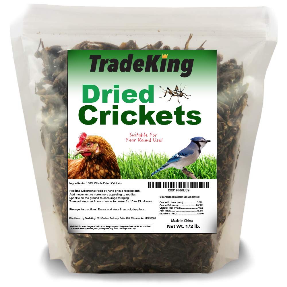 TradeKing grillos deshidratados en bolsa de 8 oz, fácil almacenamiento y manejo.