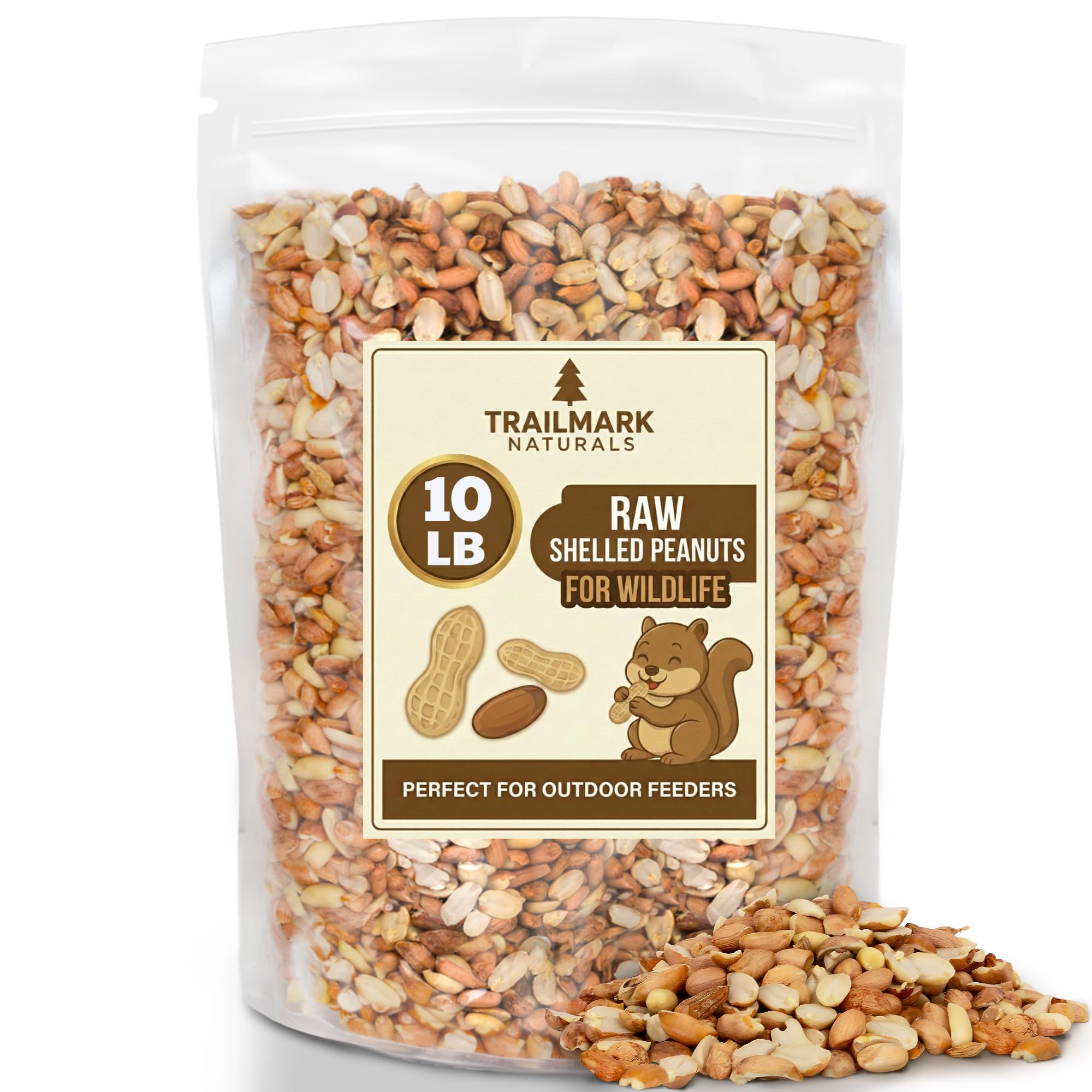 Trailmark Naturals cacahuates crudos sin cascara para ardillas, snack proteico al aire libre.