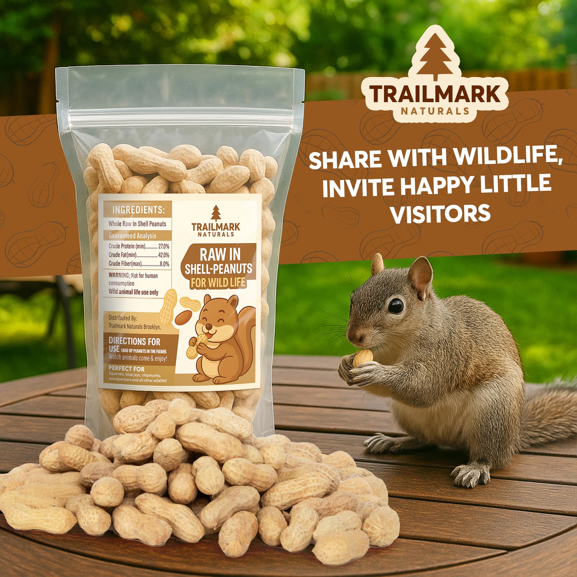 Trailmark Naturals maní crudo en cáscara para aves silvestres, favorece su alimentación natural