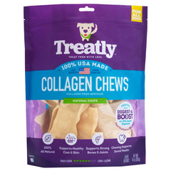 Treatly Collagen Chips en envase de 14 onzas, snack natural para perros.