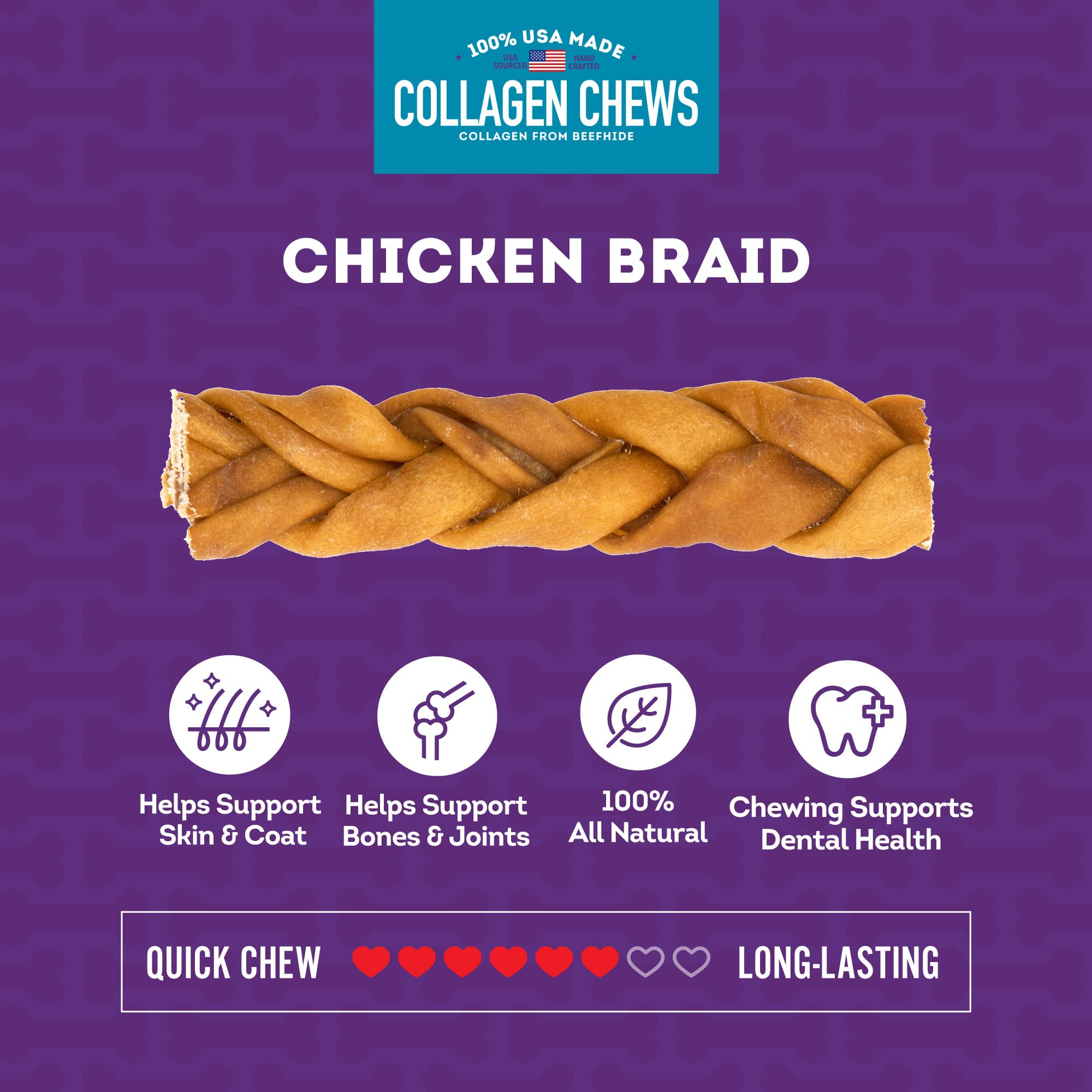Treatly trenzas duraderas de piel de res, sabor pollo, satisfacción de morder prolongada.