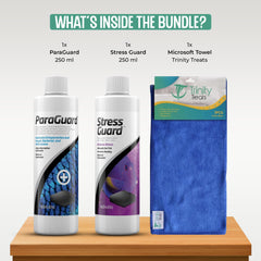 Trinity Treats StressGuard 250ml, botella, protege a peces con heridas y reduce riesgos.