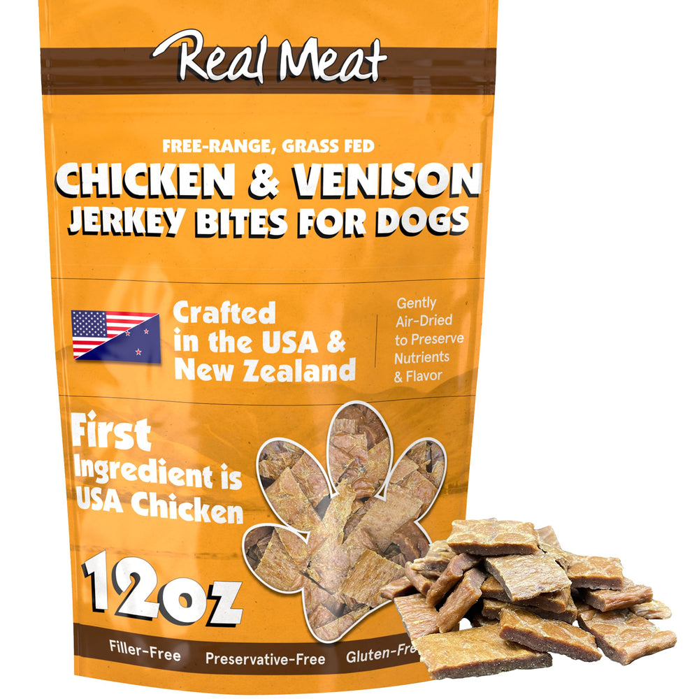 TRMC bocadillos de carne real venado y pollo en bolsa de 12 onzas, ideal para entrenamiento.