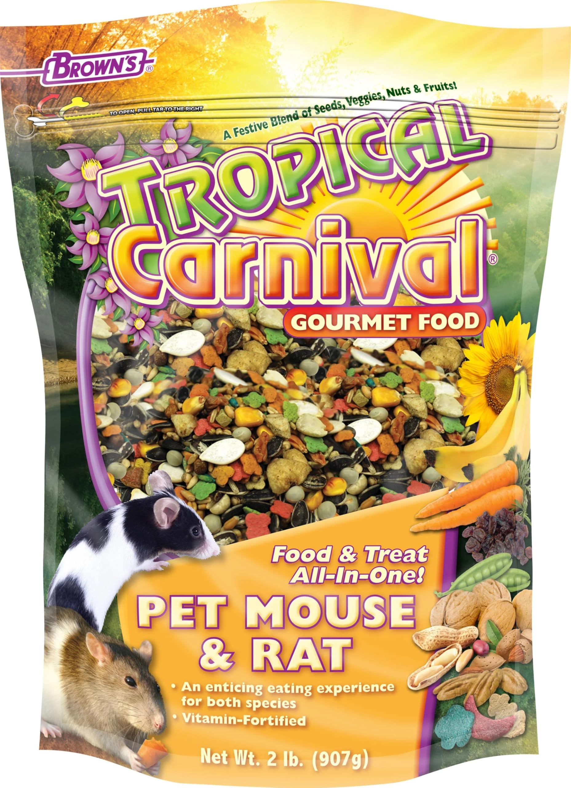 Tropical Carnival alimento para ratones con frutas y verduras para una dieta equilibrada.