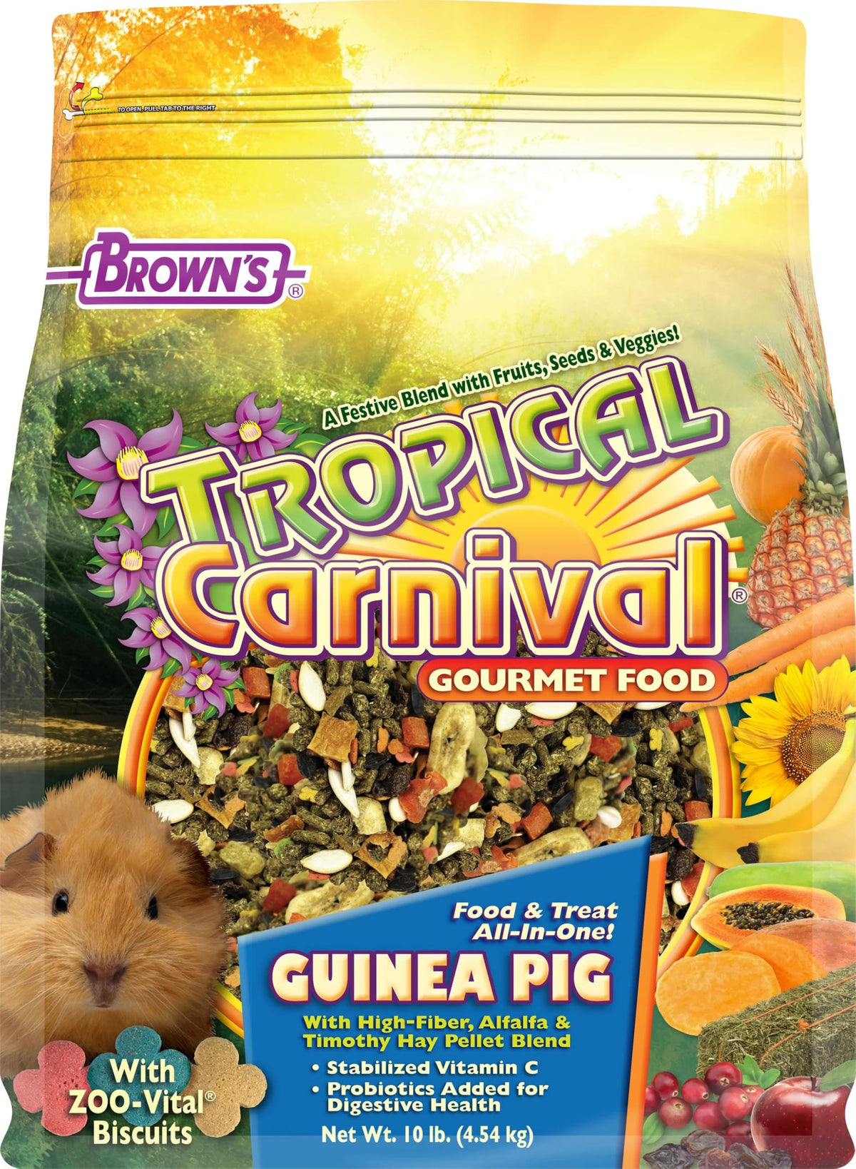 Tropical Carnival conejillo de indias, pellets de alfalfa y heno para digestión óptima