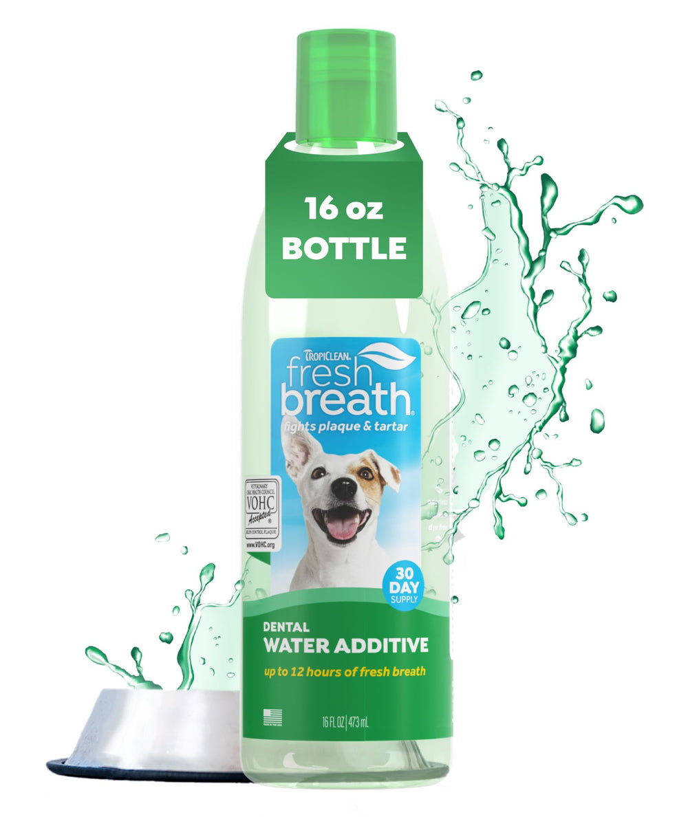 TropiClean aditivo de agua para perros, uso fácil sin cepillo.