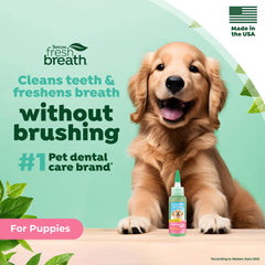 TropiClean aplica gel dental sin cepillo en perro, uso sencillo.