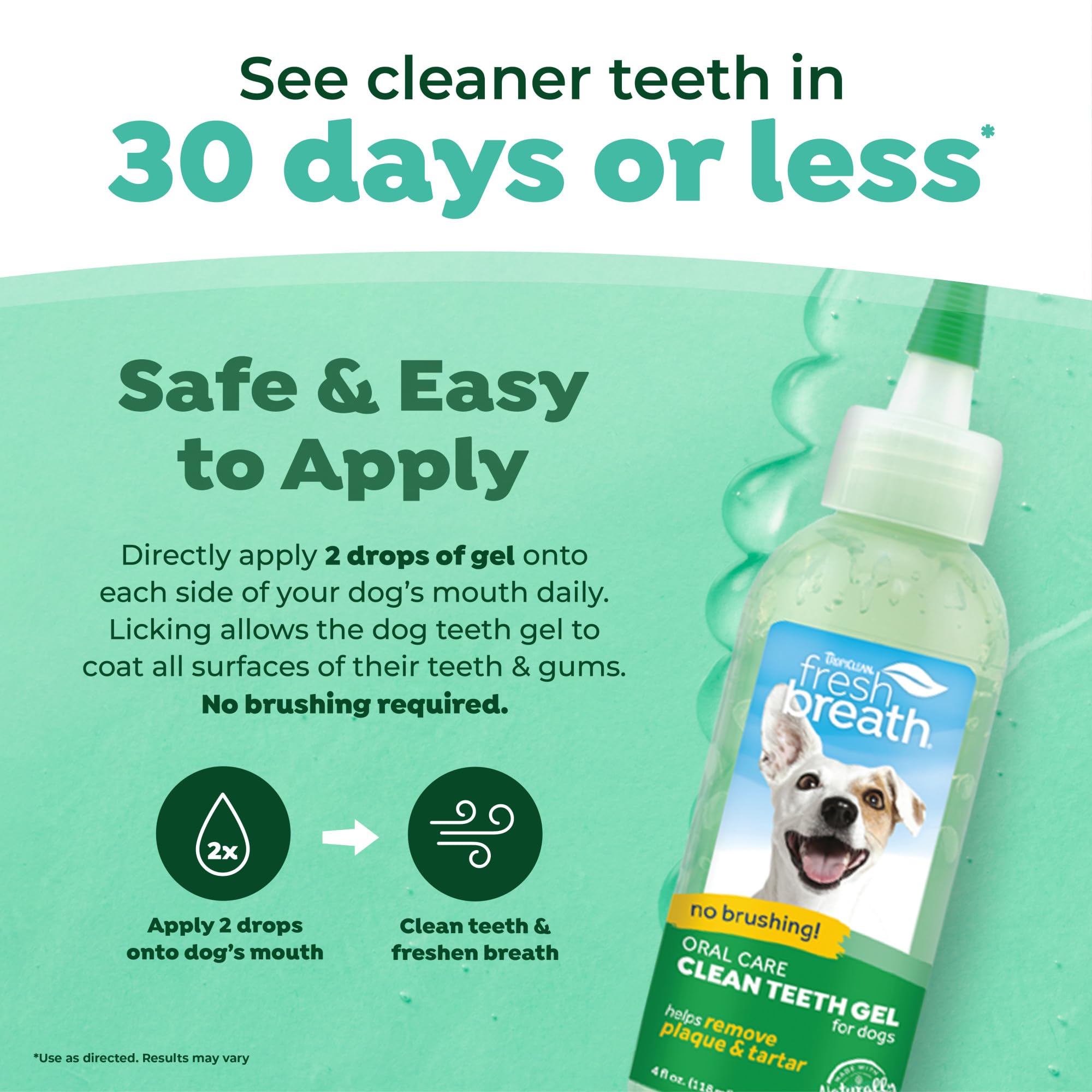 TropiClean aplicación gel dientes perro facilita el cuidado oral sin cepillado.