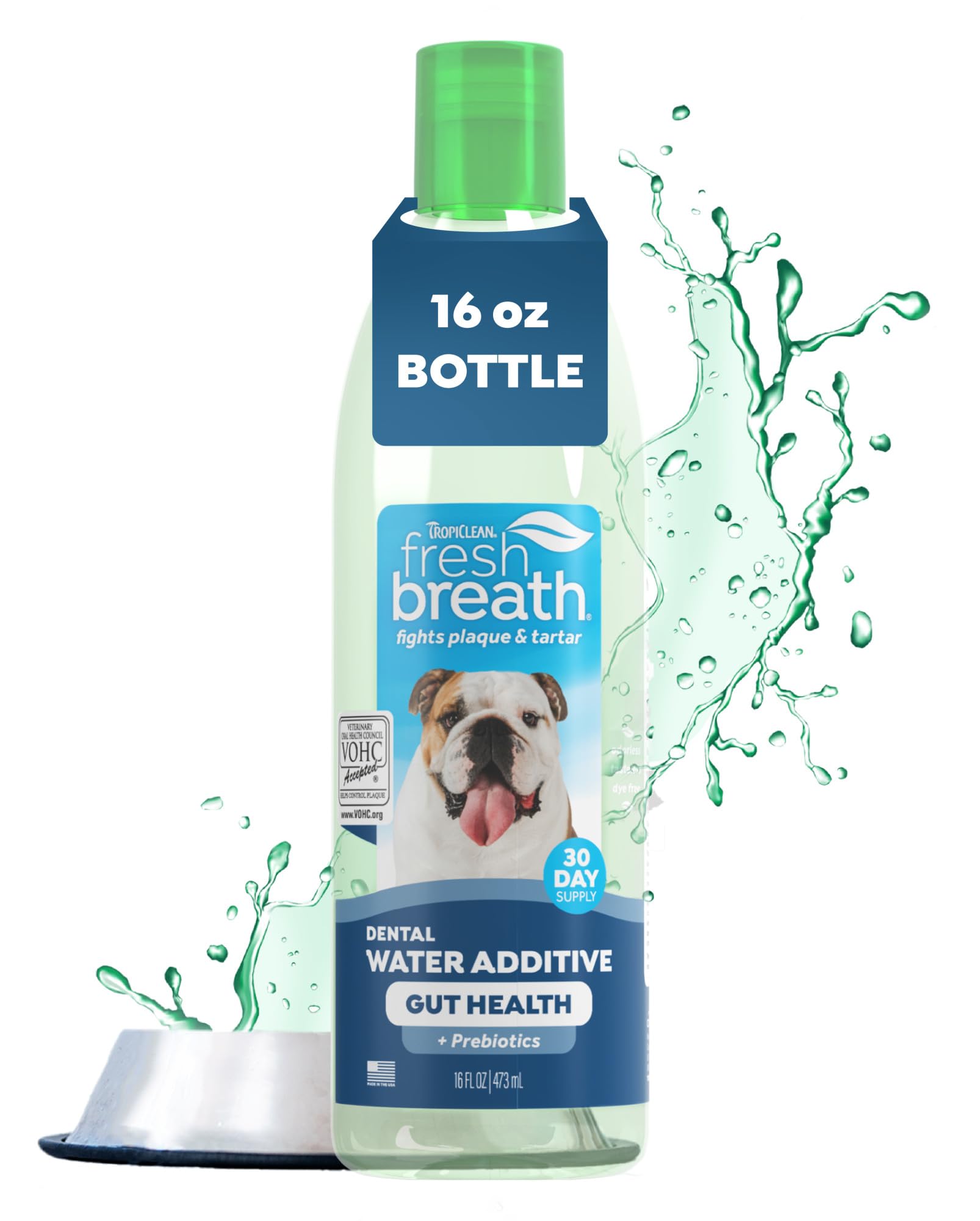 TropiClean aditivo de agua para perros con aliento fresco.