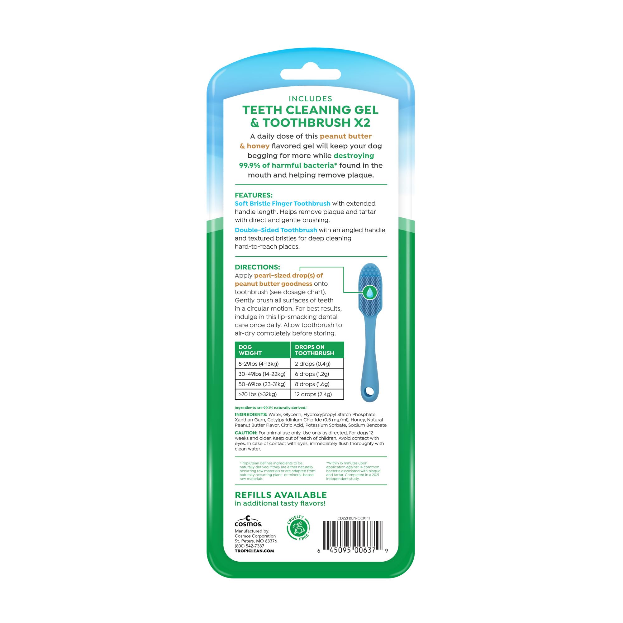 Cepillo dedo suave TropiClean para dientes de perro, control preciso durante el cepillado