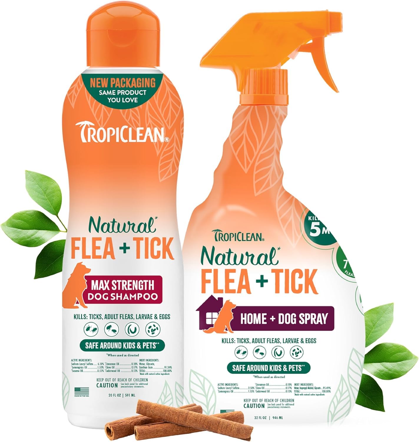 TropiClean champú pulgas y garrapatas de alta eficacia para perro, protección prolongada.