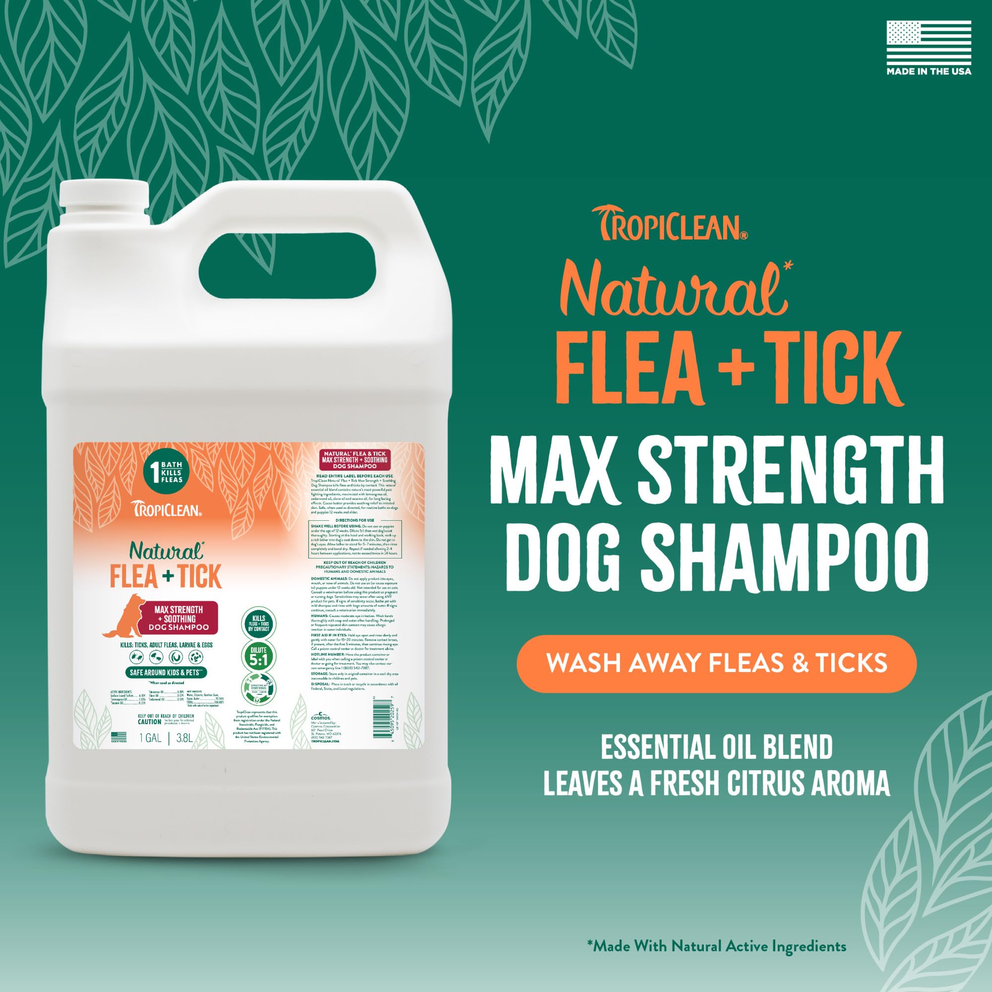 TropiClean Champú para perros, espuma durante la aplicación, aroma cítrico agradable.