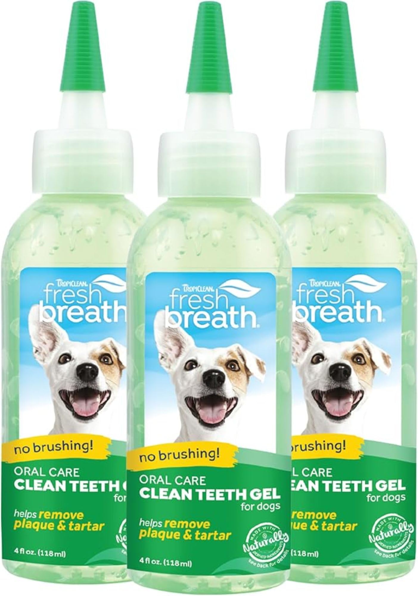 TropiClean Fresh Breath gel dental en empaque muestra formato listo para usar sin cepillado.