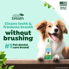 Gel TropiClean sin cepillado aplicado en dientes de perro.