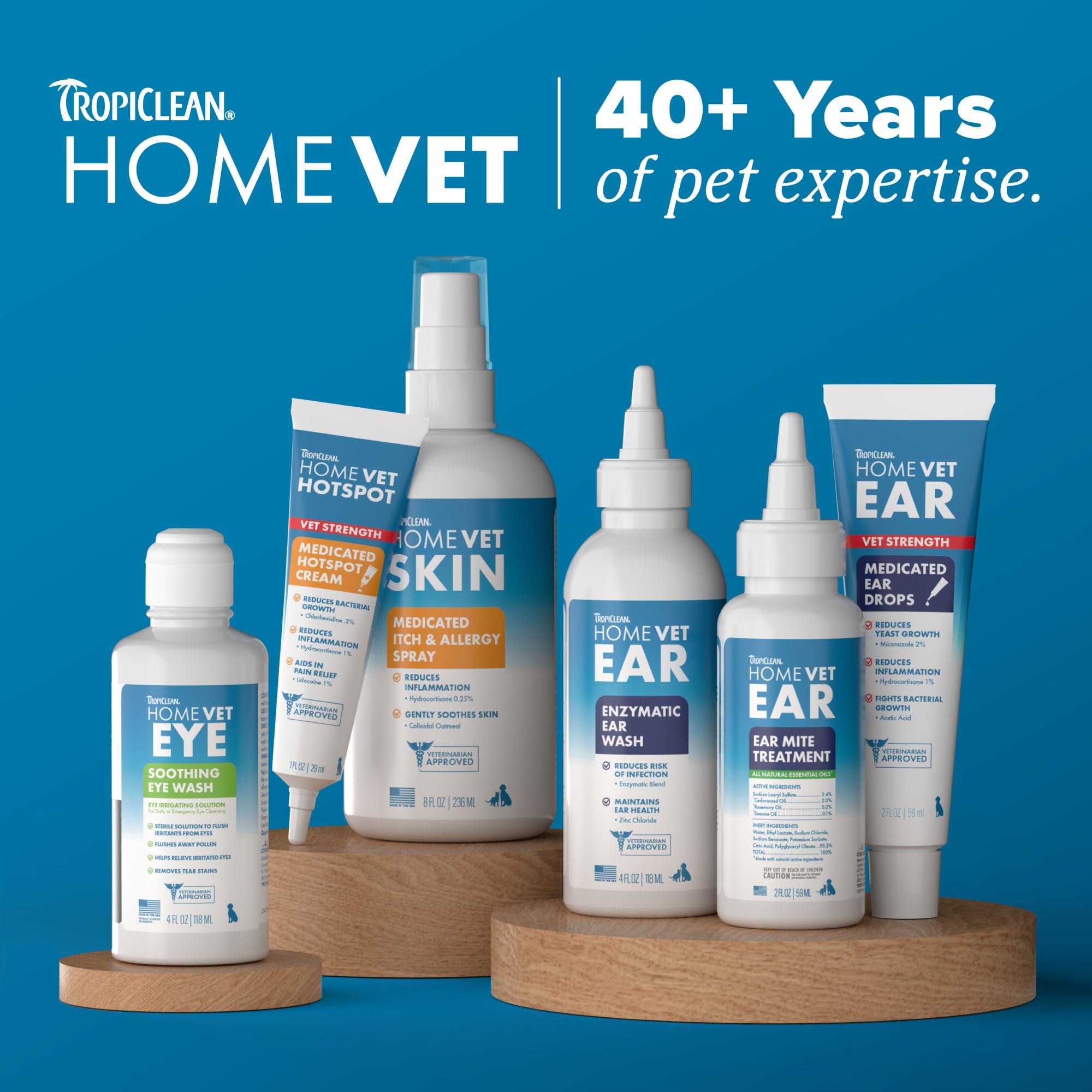 Instrucciones simples con TropiClean HomeVet Crema Medicada para zonas afectadas.