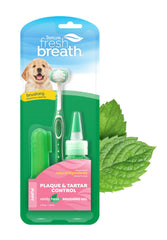 TropiClean kit de limpieza dental para cachorros con cepillo y gel para una boca fresca