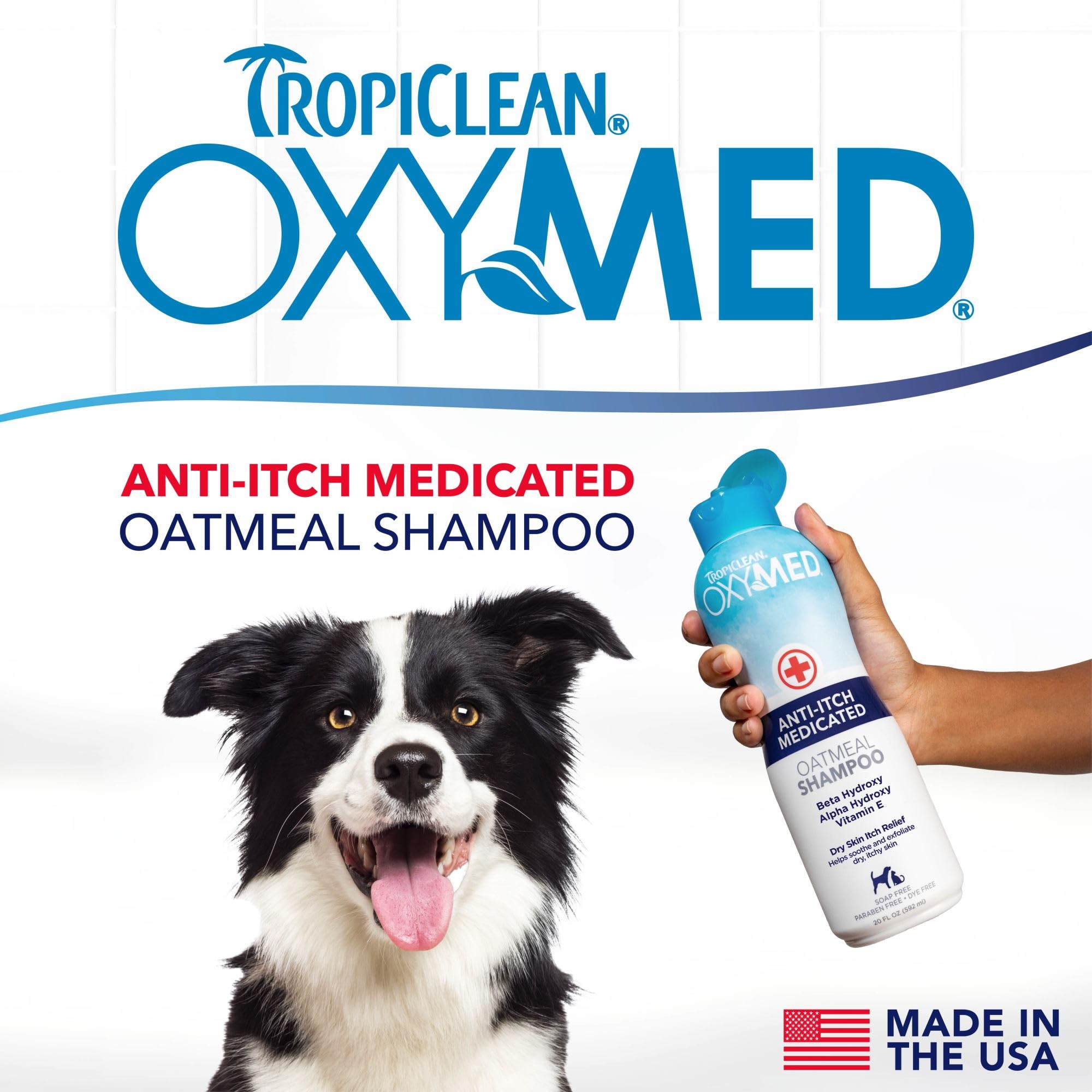 TropiClean OxyMed champú perro con avena para piel irritada.
