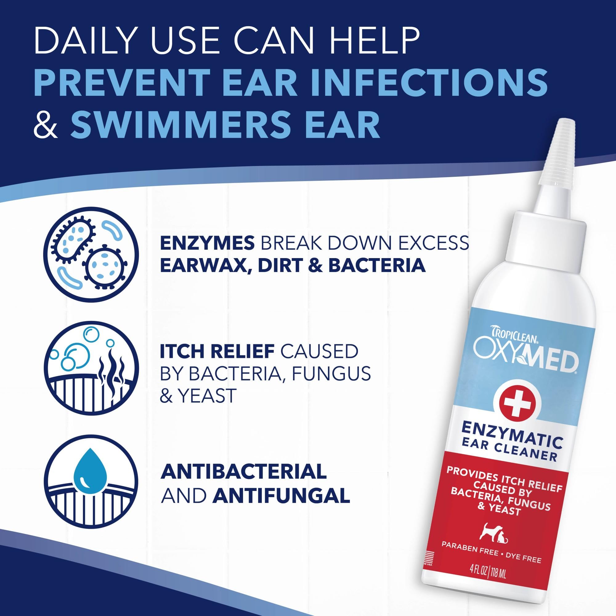 TropiClean OxyMed: contiene 8 enzimas para limpiar y proteger orejas.