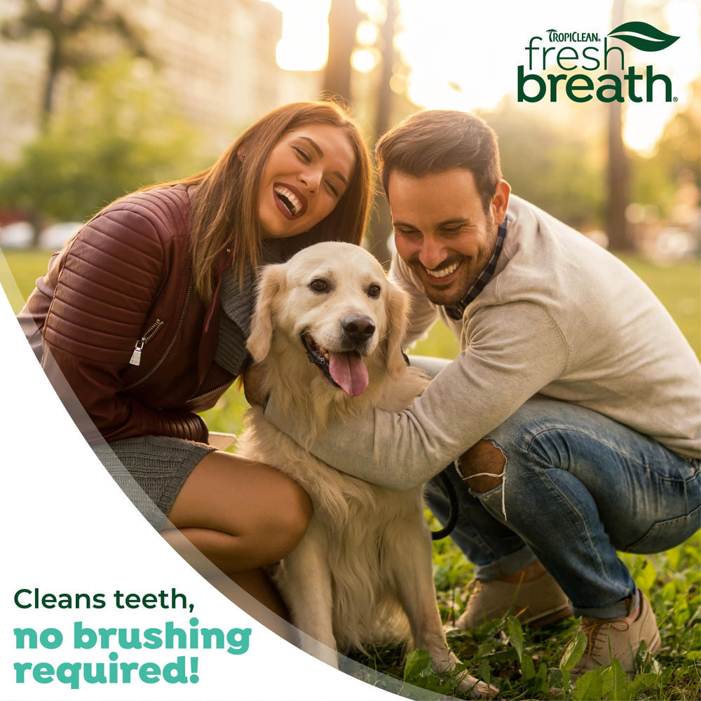 TropiClean paquete 3unidades facilita la rutina de higiene dental para perros.