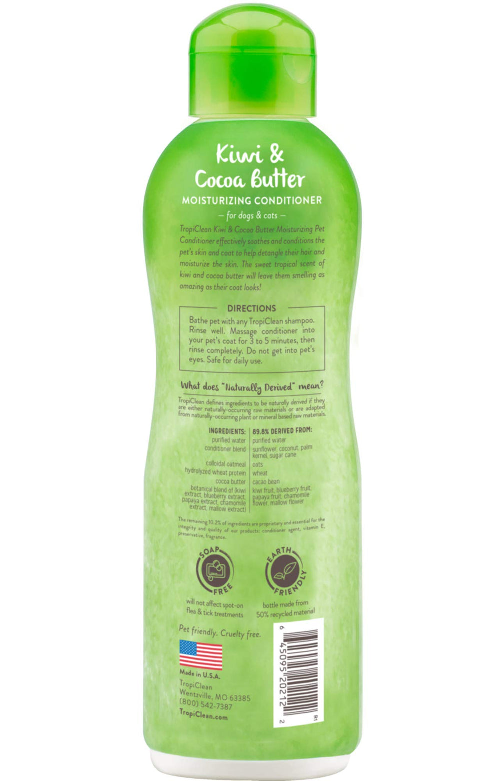TropiClean acondicionador para perros, etiqueta de ingredientes, fórmula natural