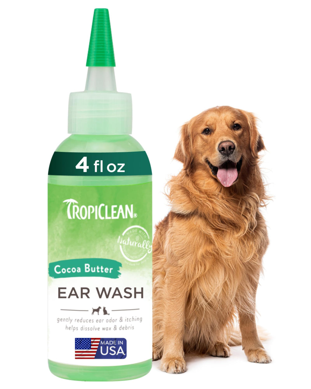 TropiClean limpiador de oídos para perros, botella de 4 oz para uso cómodo.