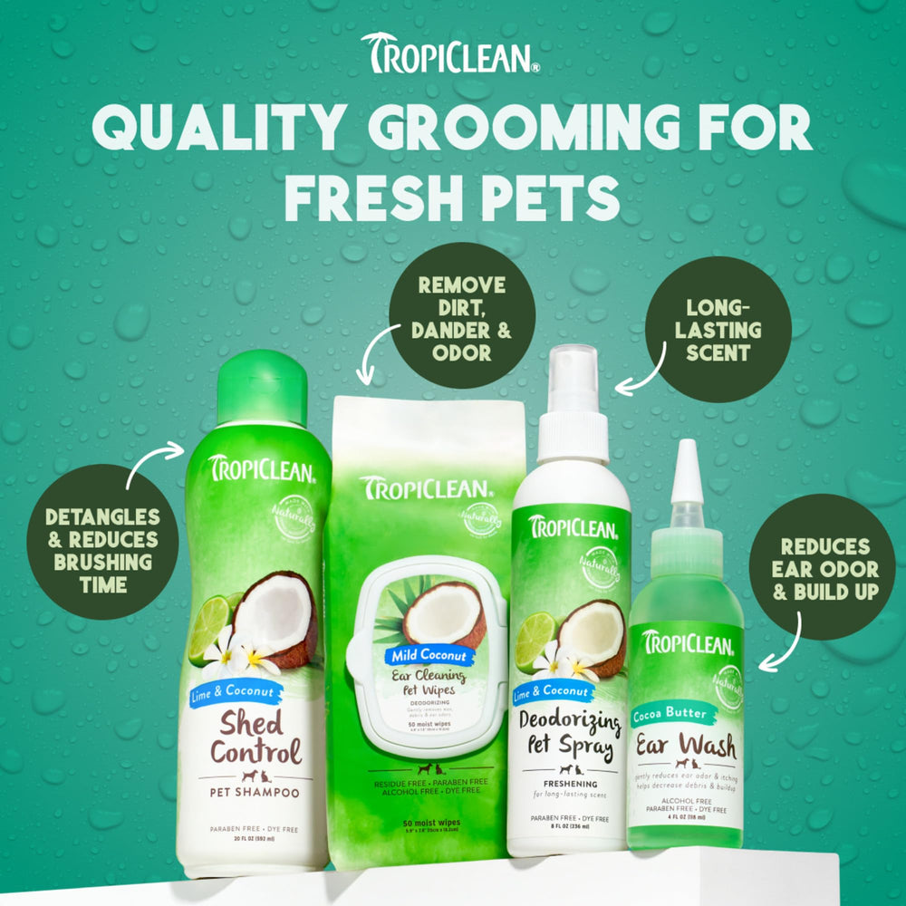 TropiClean recomendado por veterinarios para higiene de oídos en mascotas.