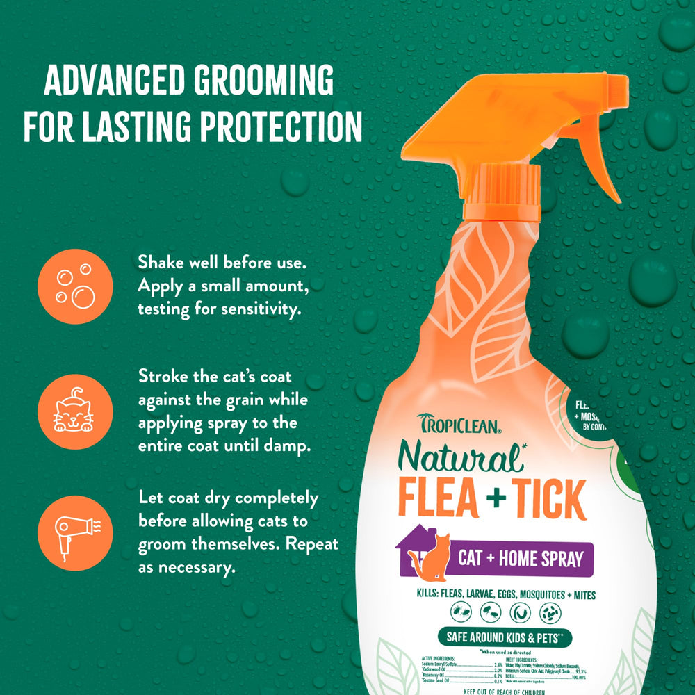 TropiClean spray ingredientes cedro y romero, fórmula natural para gatos.