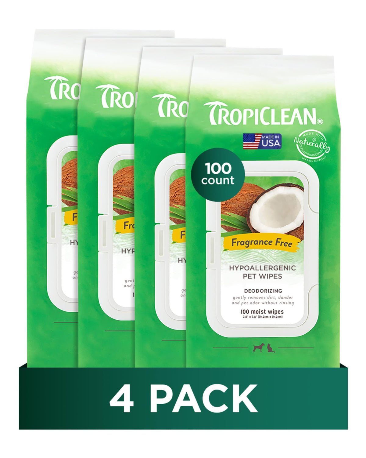 TropiClean toallitas hipoalergénicas para perros en patas, limpieza suave.