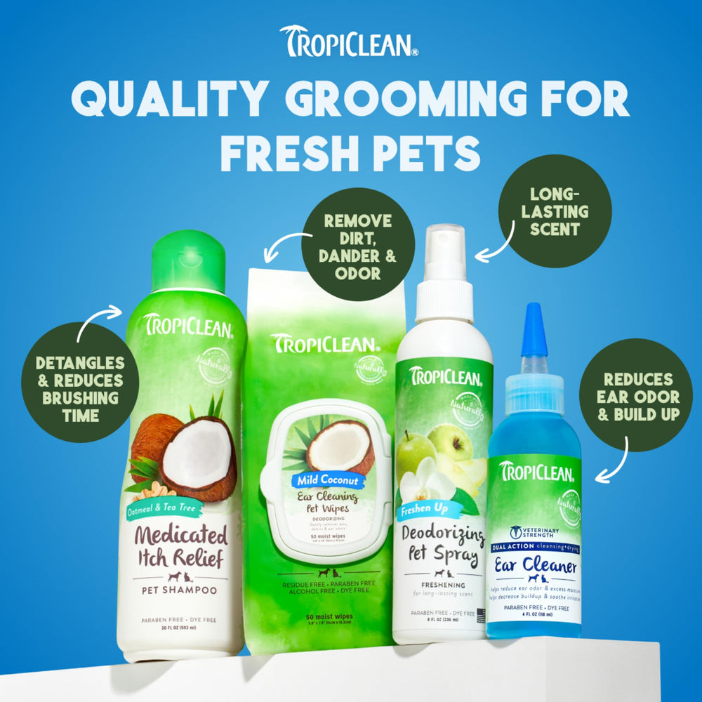 Uso diario de TropiClean para oídos de perro y gato.