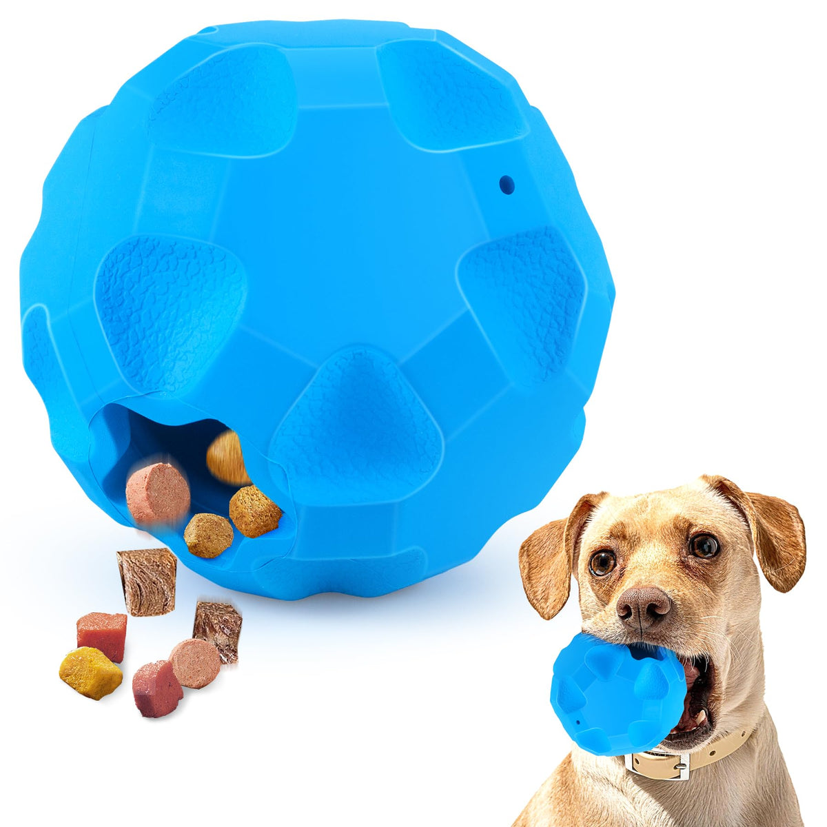 Pelota dispensadora TROUSKAIG para perros grandes muestra enfoque en premiar durante el juego.