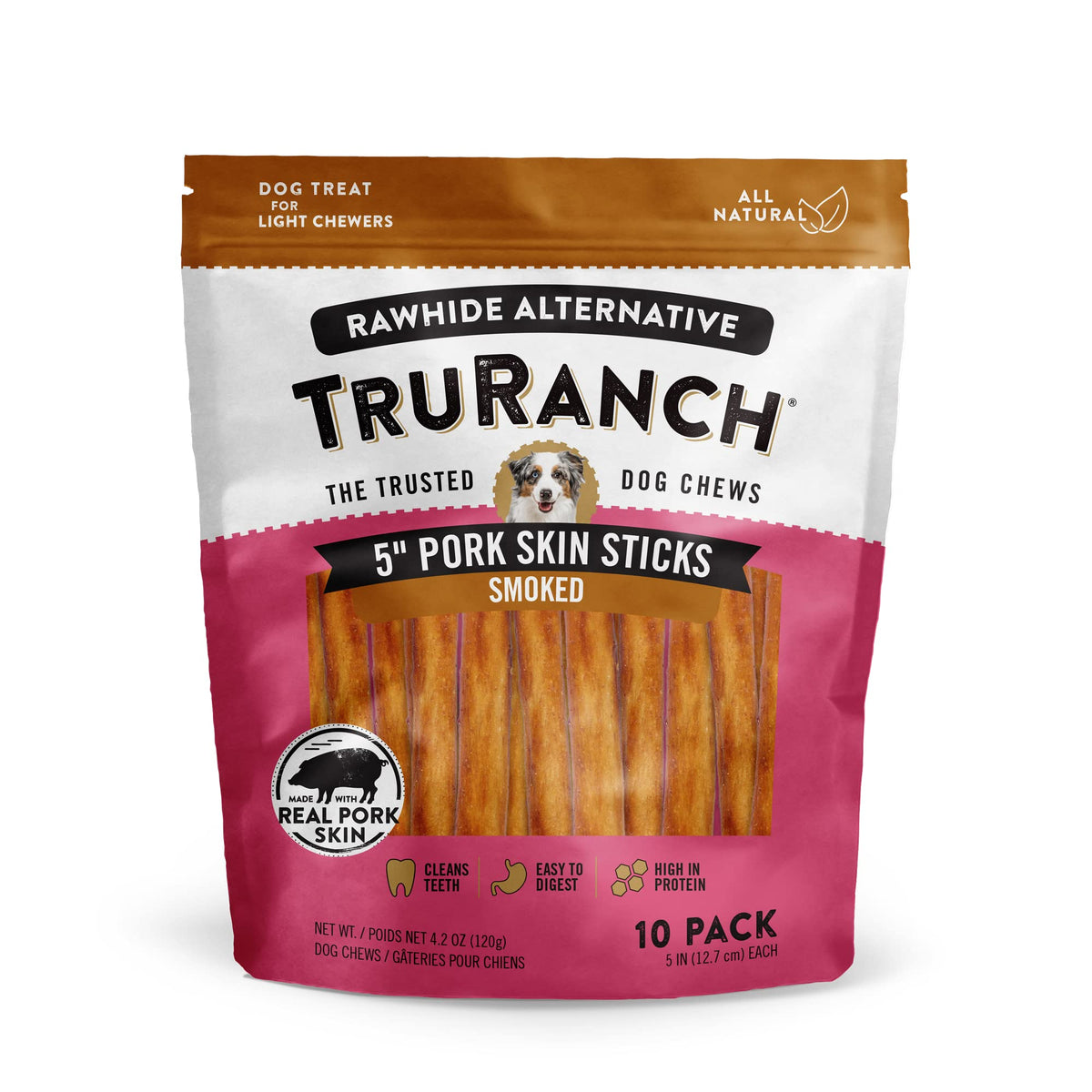 TRURANCH tiras de piel de cerdo ahumada de 5 pulgadas para masticación prolongada.