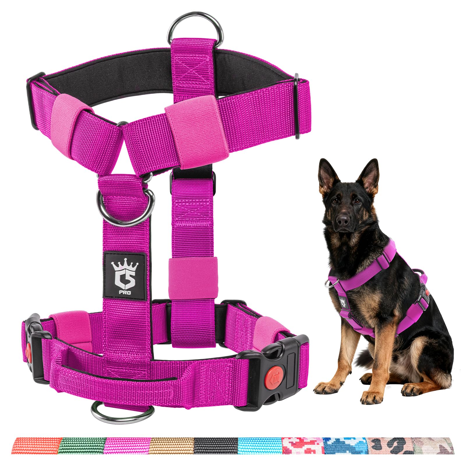 Arnés táctico TSPRO sin tirones morado para paseos controlados
