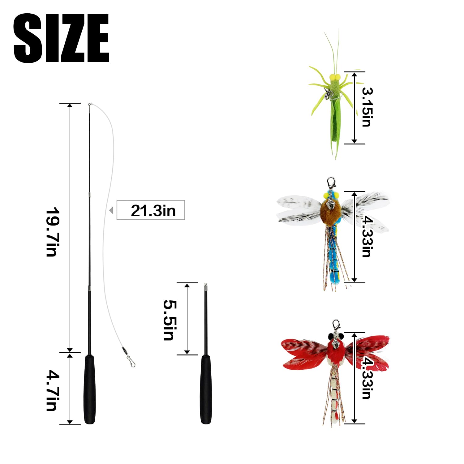 TTcat varita con plumas y saltamontes, ideal para juegos de persecución dentro de casa.