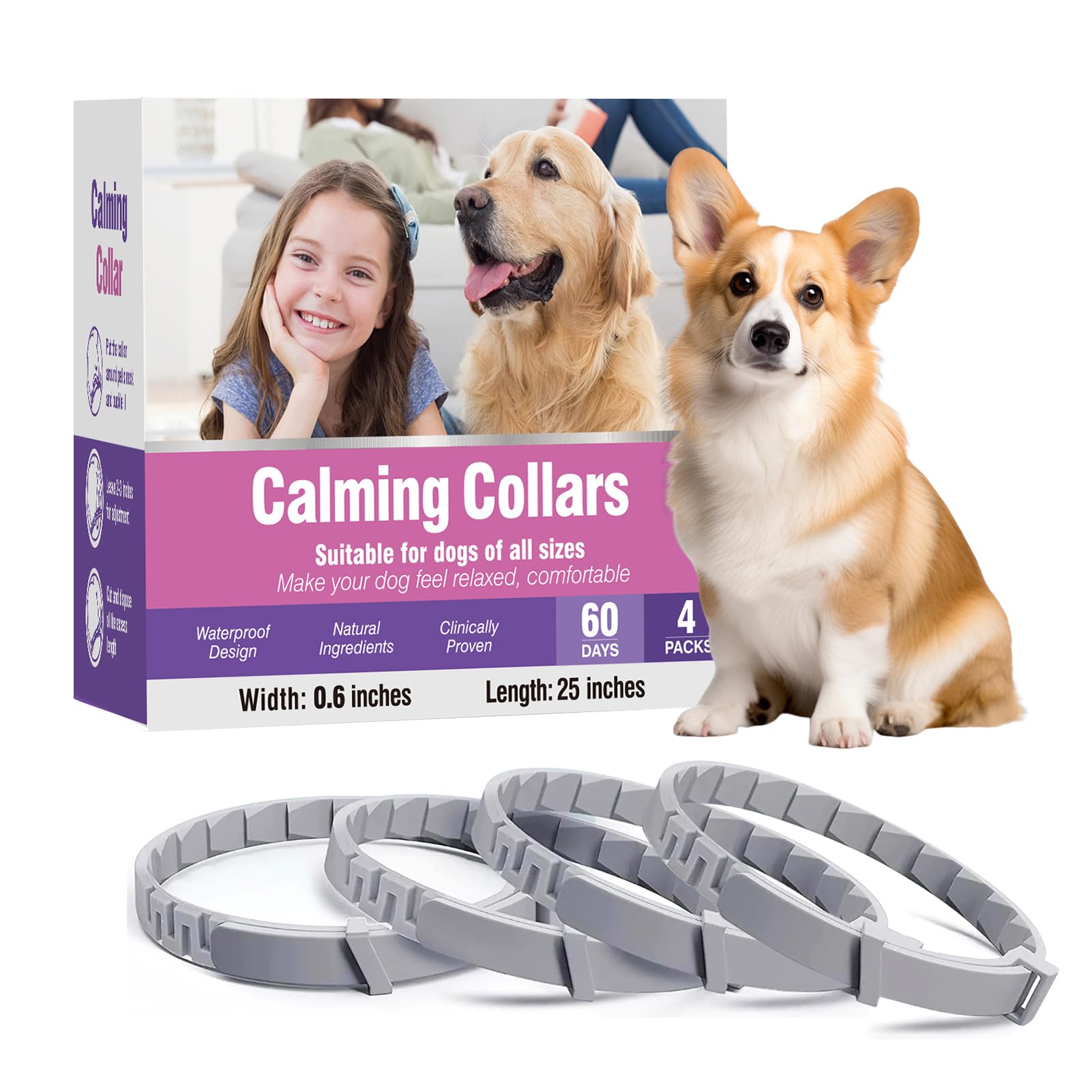 TTLXBL collar calmante para perros con paquete de cuatro, relajación diaria