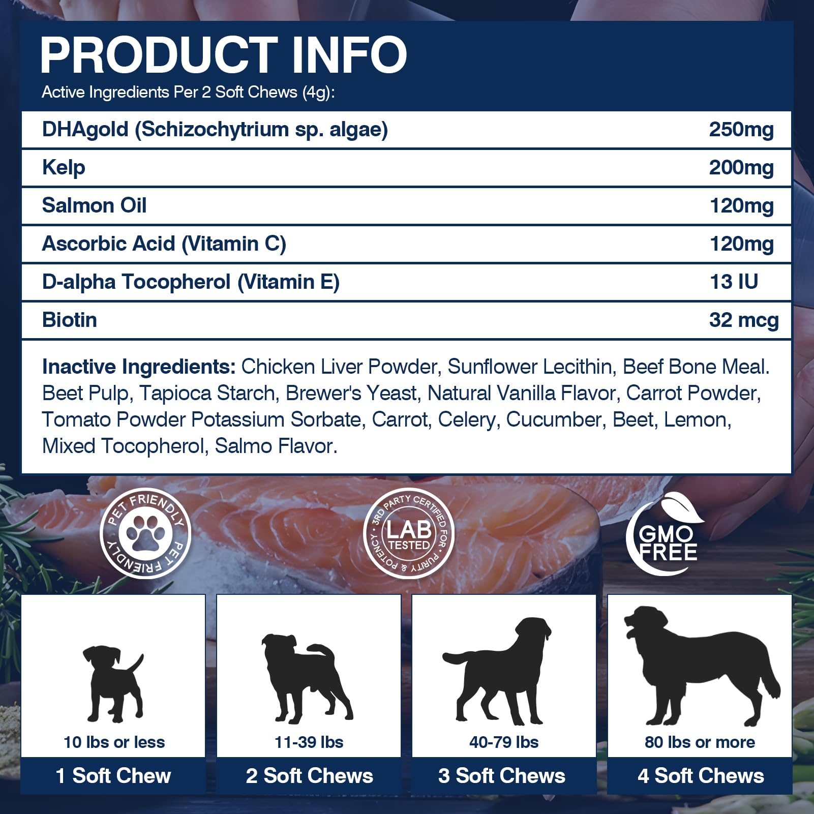 TTLXBL ingredientes naturales Omega-3 para perros, opción segura para la dieta diaria.