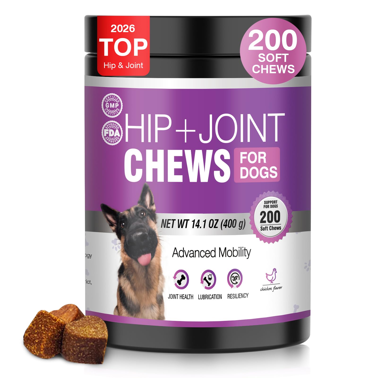 TTLXRL glucosamina para perros: botella visible y soporte articular.